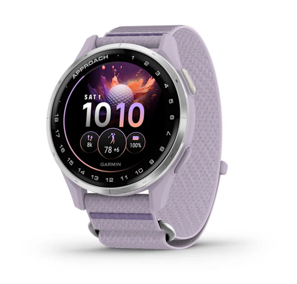 Garmin Approach® J1 GPS смарт часовник с Silver алуминиев безел и Lilac Comfortfit каишка 010-03898-10