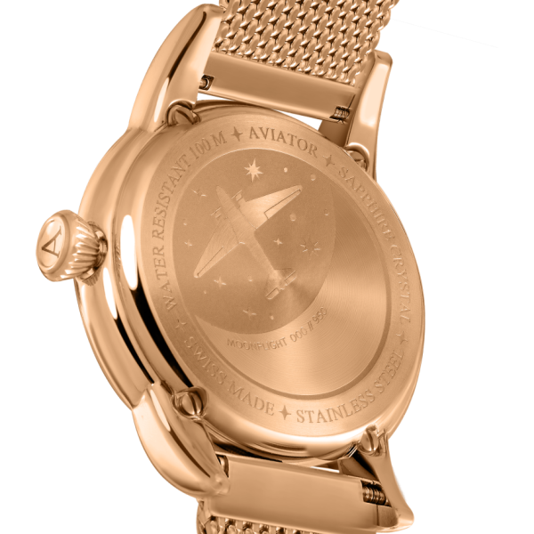 дамски часовник aviator moonflight с лунна фаза и оранжева кожена каишка classicwatches.bg