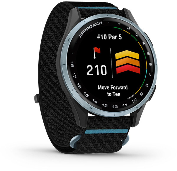 Garmin Approach® J1 GPS смарт часовник с Cloud Blue алуминиев безел и Black/Azure Comfortfit каишка 010-03898-00