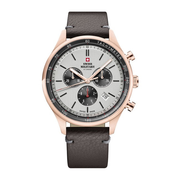 часовник swiss military sm34081.09 сив циферблат кафява кожена каишка classicwatches.bg
