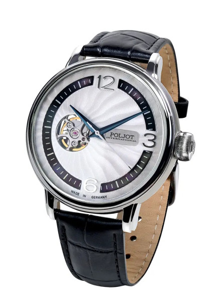 Часовник POLJOT INTERNATIONAL Jaros Open Heart 42mm 38NH.4280812 – сребрист циферблат с тъмноседефен пръстен – classicwatches.bg