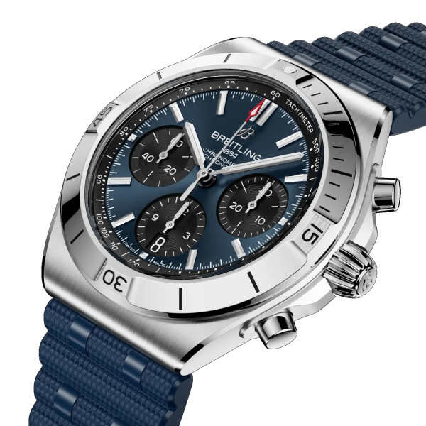 часовник breitling chronomat син циферблат синя гумена каишка classicwatches.bg
