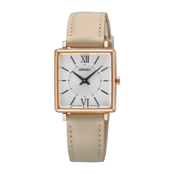 Seiko SWR114 25.1mm женски часовник със сребрист циферблат и кожена каишка – classicwatches.bg