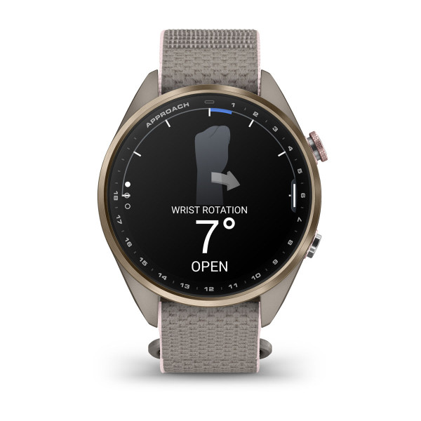 Garmin Approach S72 Soft Gold/Blush Pink Titanium Bezel с French Grey/Blush Pink ComfortFit Fabric каишка 010-04147-04