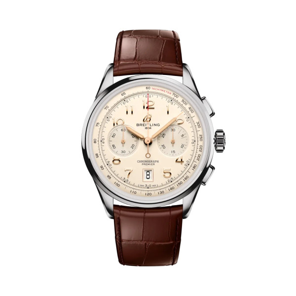 Часовник Breitling AB0145211G1P2 Premier B01 Chronograph 42 със шампанско циферблат  classicwatches.bg