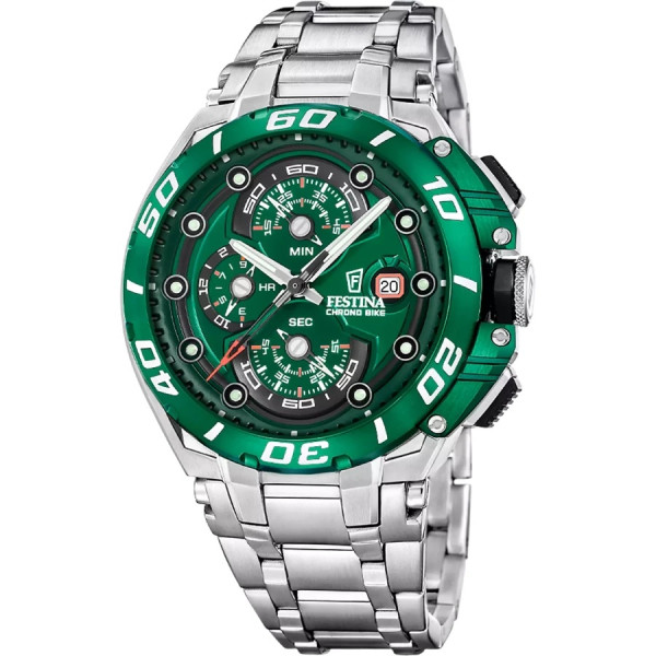 часовник festina f20754/5 мъжки зелен циферблат стоманена верижка classicwatches.bg