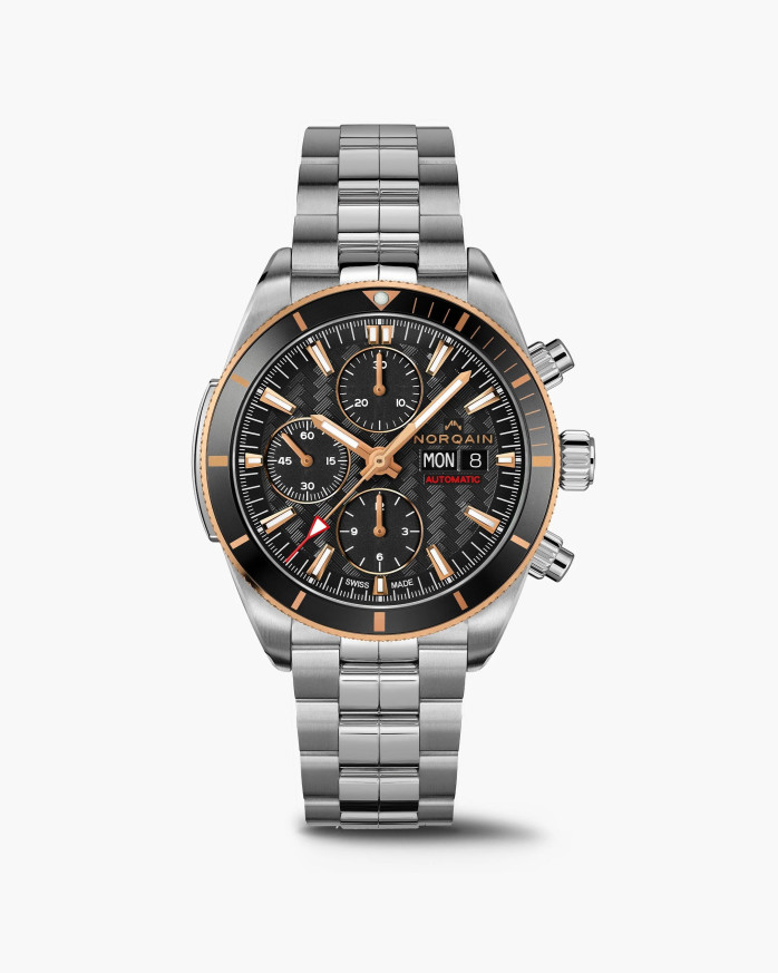 Часовник NORQAIN Adventure Sport Chrono Day/Date 41mm N1500.17S02.B01 – черен циферблат и червено-златен безел – classicwatches.bg