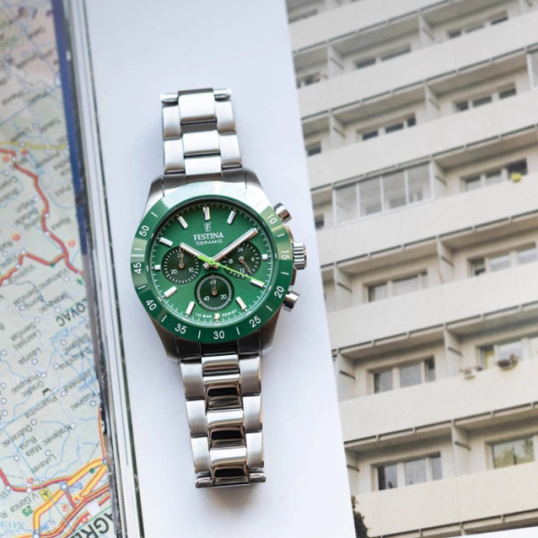 Festina F20693/5 дамски хронограф със зелен циферблат – classicwatches.bg