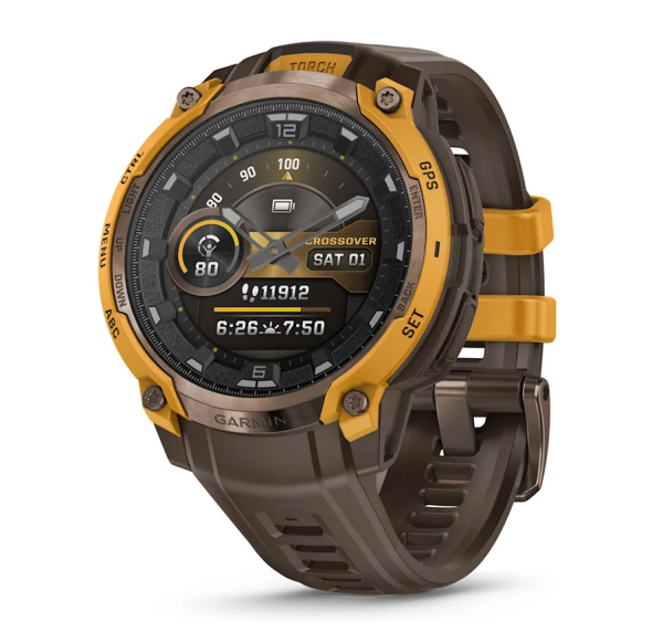 Garmin Instinct Crossover AMOLED Bronze/Sunburst – GPS смарт часовник с аналогови стрелки – ClassicWatches.bg
