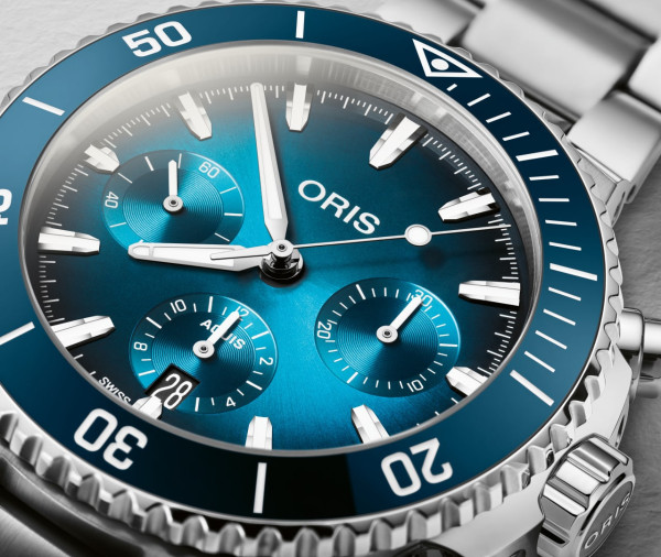 часовник мъжки автоматичен хронограф oris aquis 01 771 7793 4155 с гривна от благородна стомана ClassicWatches.bg
