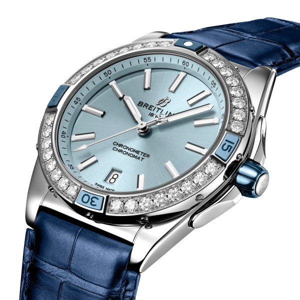 Дамски часовник Breitling A17356531C1P1 със син циферблат и кожа алигатор  classicwatches.bg