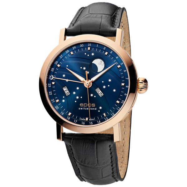 EPOS 3440.322.24.16.25 автоматичен Big Moon със син циферблат и розово PVD корпус – classicwatches.bg
