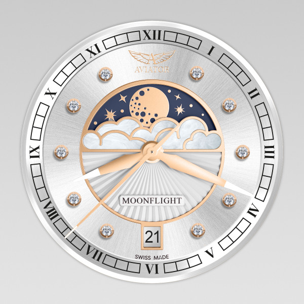 Часовник AVIATOR DOUGLAS MOONFLIGHT DIAMONDS 36M V.1.33.2.382.5