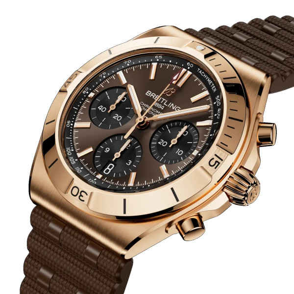 часовник breitling chronomat 18к розово злато кафява гумена каишка classicwatches.bg