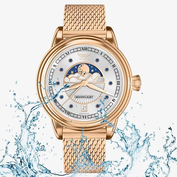 дамски часовник aviator moonflight с естествени сапфири и миланска верижка classicwatches.bg