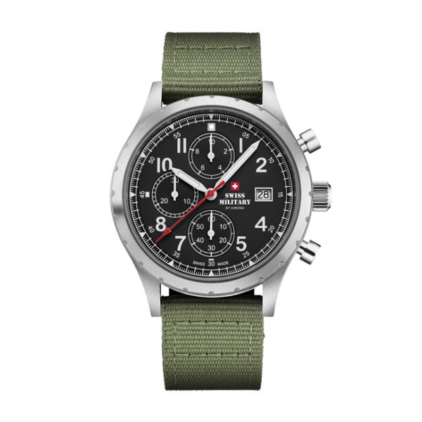 часовник swiss military sm34117.06 черен циферблат зелена каишка classicwatches.bg
