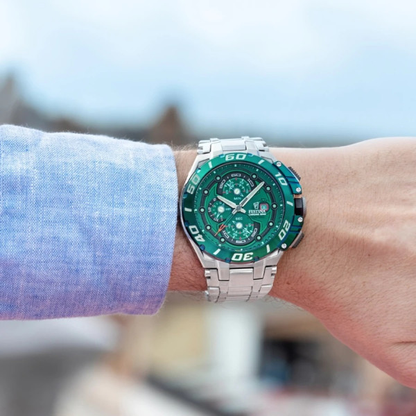 festina chrono bike кварцов часовник зелен стил със стоманена верижка classicwatches.bg