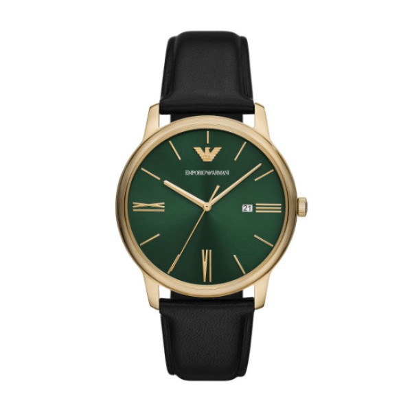 мъжки часовник emporio armani ar11601 със зелен циферблат и черна кожена каишка – изглед отпред – ClassicWatches.bg