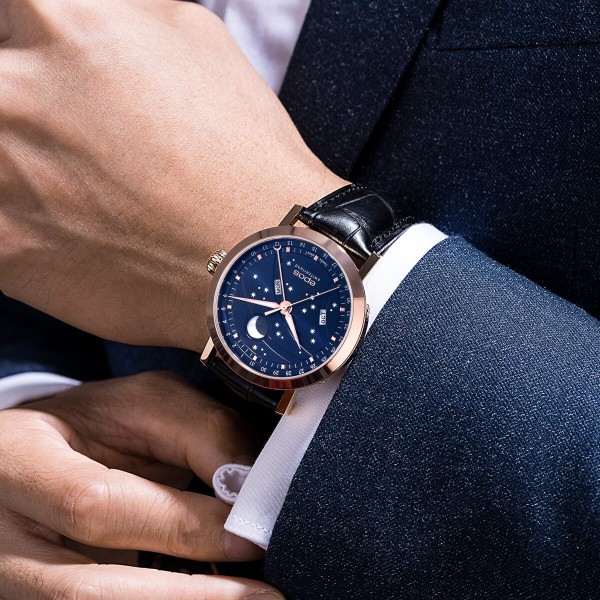 EPOS 3440.322.24.16.25 черна кожена каишка и лунна фаза – classicwatches.bg