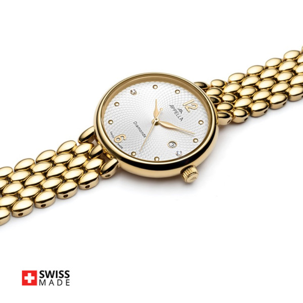 часовник Appella L50014.1173DQ златист циферблат диаманти classicwatches.bg