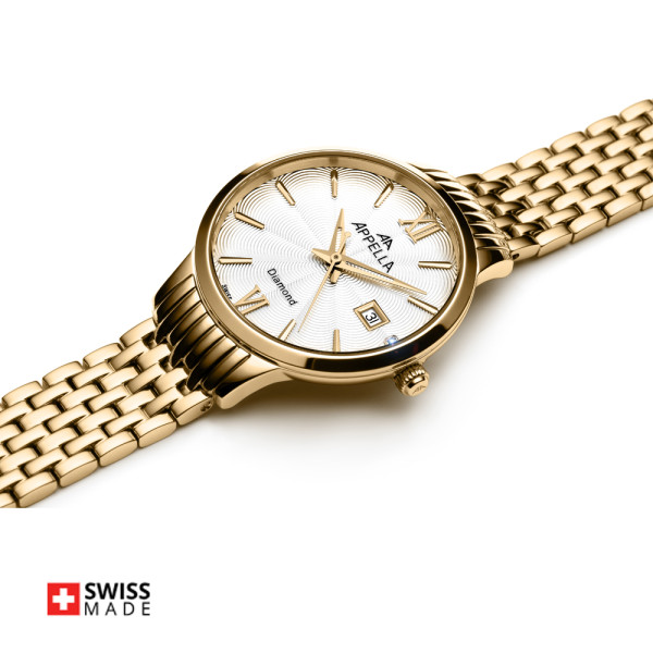часовник Appella L50012.1163DQ сребрист циферблат диамант classicwatches.bg
