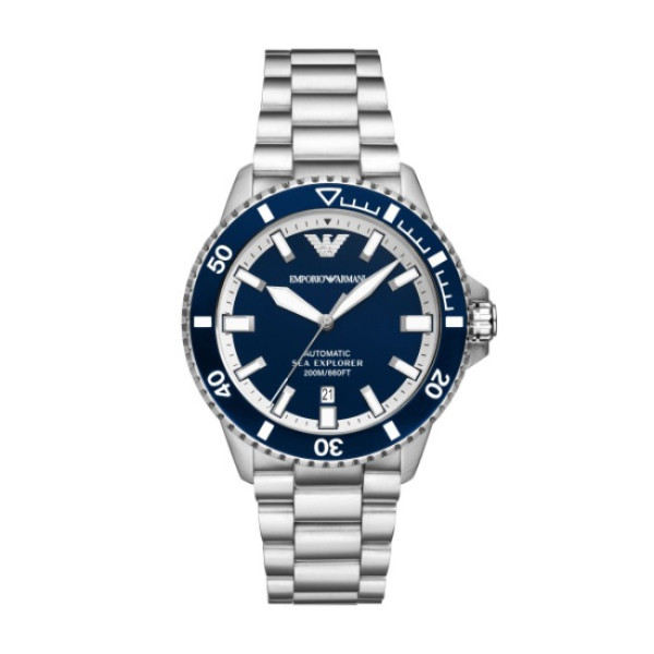 мъжки часовник emporio armani ar60079 със син циферблат и стоманена верижка – изглед отпред – ClassicWatches.bg