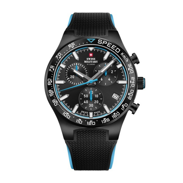 часовник swiss military sm34115.08 черен циферблат синя каишка classicwatches.bg
