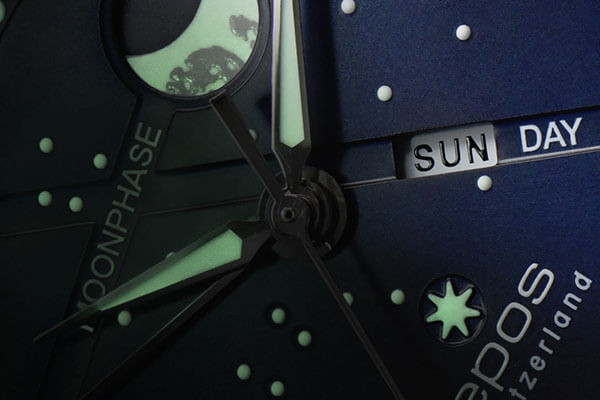 EPOS 3439.322.20.16.25 черна кожена каишка и лунна фаза – classicwatches.bg