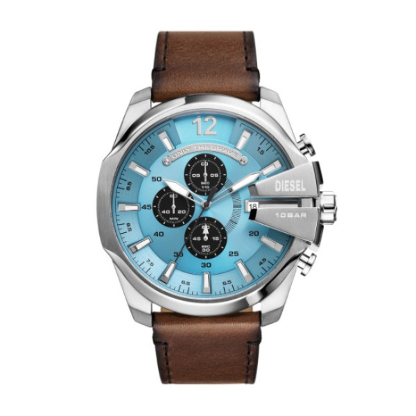 Мъжки хронограф Diesel DZ4657 с небесносин циферблат и кафява кожена каишка – ClassicWatches.bg