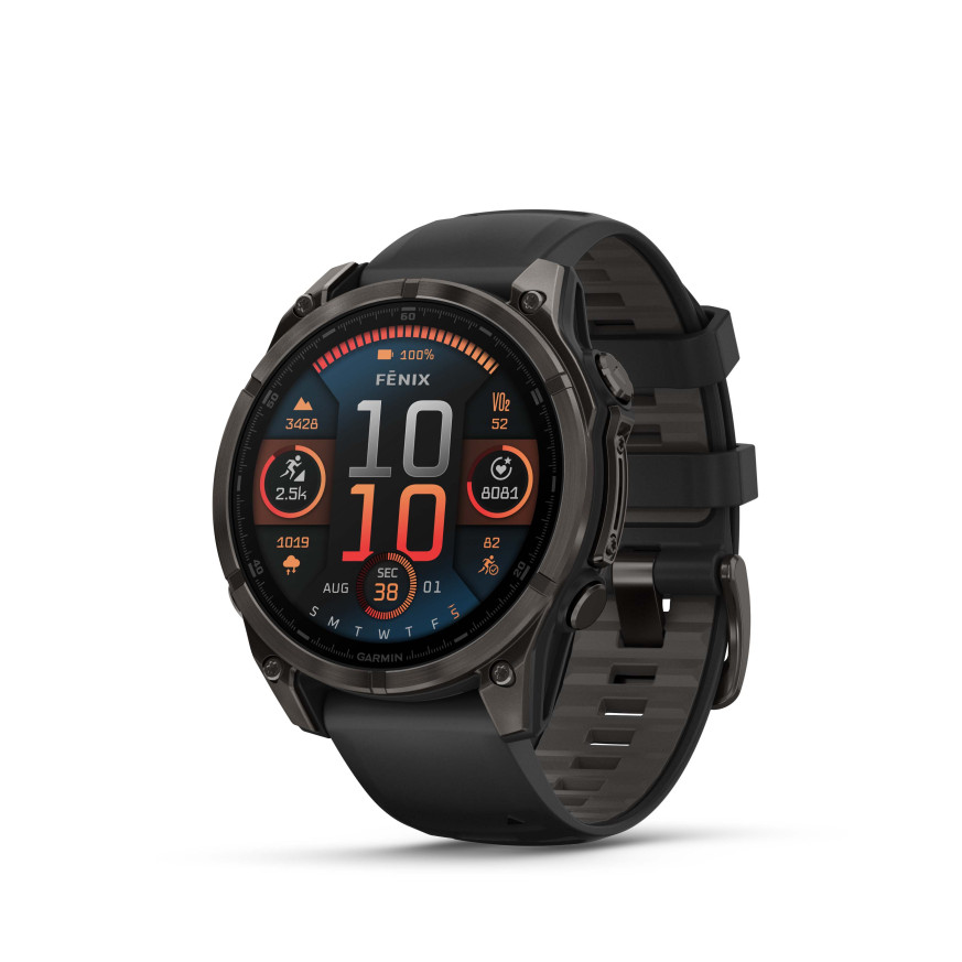 GARMIN FENIX 8 47MM AMOLED SAPPHIRE CARBON GRAY DLC TITANIUM С BLACK/PEBBLE GRAY СИЛИКОНОВА КАИШКА 010-02904-21