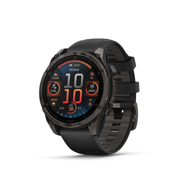 GARMIN FENIX 8 47MM AMOLED SAPPHIRE CARBON GRAY DLC TITANIUM С BLACK/PEBBLE GRAY СИЛИКОНОВА КАИШКА 010-02904-21
