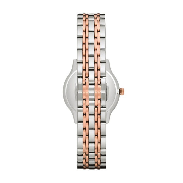 дамски часовник emporio armani ar1962 – корпус и верижка от неръждаема стомана с розовозлатисто покритие, изглед отзад – оригинален от ClassicWatches.bg