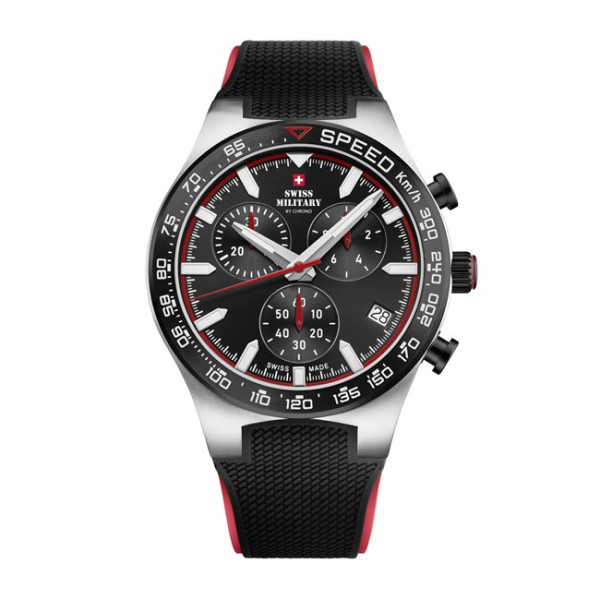 часовник swiss military sm34115.06 черен циферблат червена каишка classicwatches.bg
