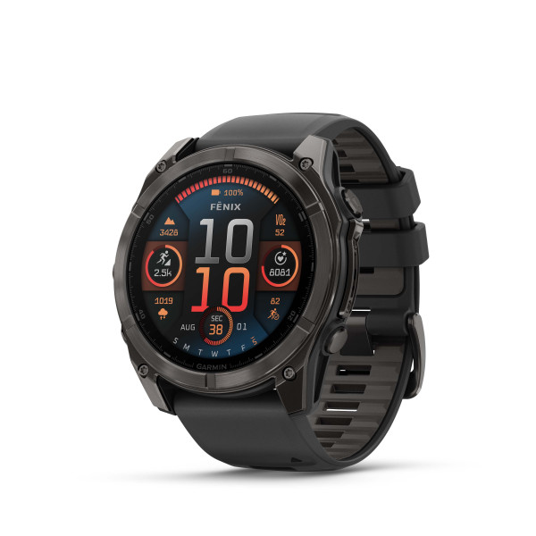 ЧАСОВНИК GARMIN FENIX 8 51MM AMOLED SAPPHIRE CARBON GRAY DLC TITANIUM С BLACK/PEBBLE GRAY СИЛИКОНОВА КАИШКА 010-02905-21