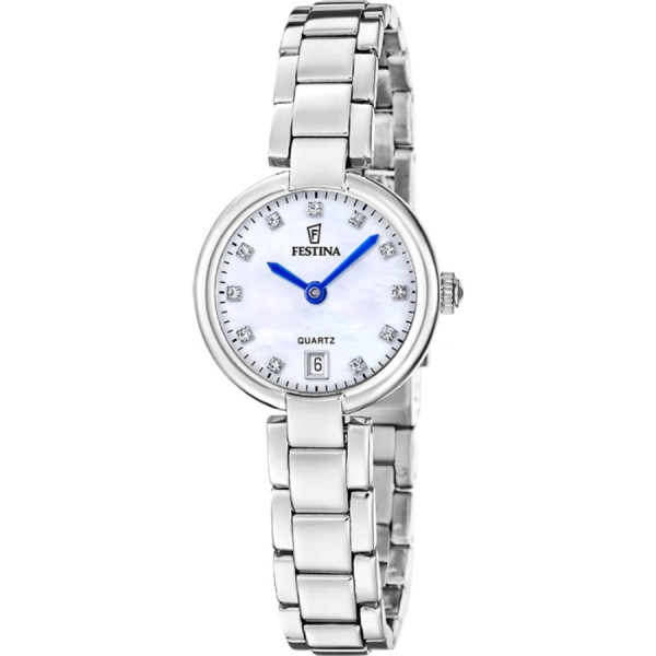 часовник festina f20784/1 дамски седефен циферблат цирконий стоманена верижка classicwatches.bg