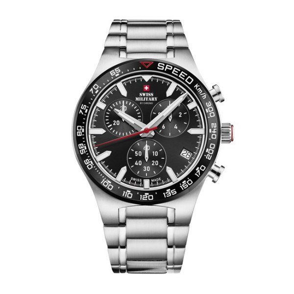 часовник swiss military sm34115.01 черен циферблат сребриста верижка classicwatches.bg
