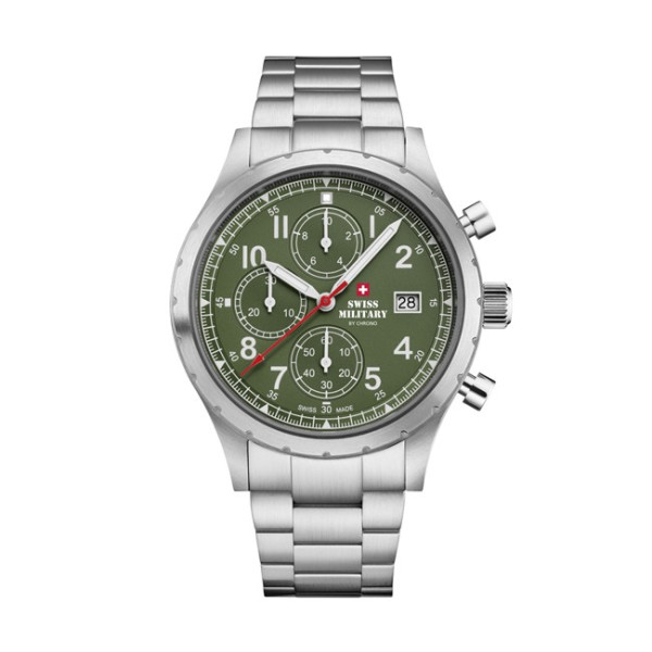 часовник swiss military sm34117.03 зелен циферблат сребриста верижка classicwatches.bg
