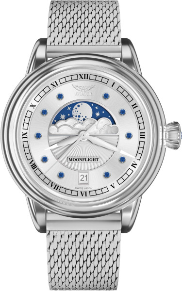 часовник aviator moonflight v 1 33 0 415 5 със сапфири сребрист циферблат classicwatches.bg
