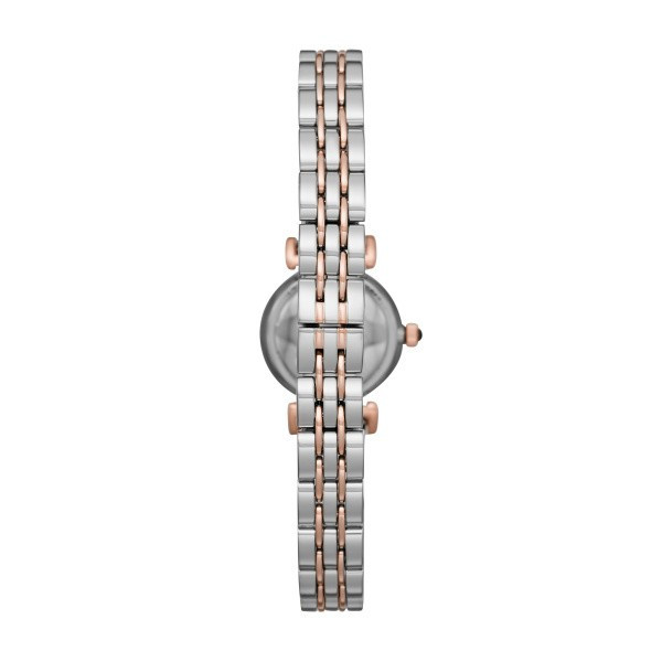 дамски часовник emporio armani ar11222 – корпус от неръждаема стомана и двуцветна верижка, изглед отзад – оригинален от ClassicWatches.bg