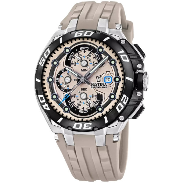 часовник festina f20755/2 мъжки бежов циферблат хронограф 46 мм classicwatches.bg