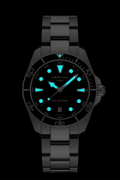 Certina DS Action 40mm мъжки часовник на китка с луминесцентни стрелки и индекси – classicwatches.bg