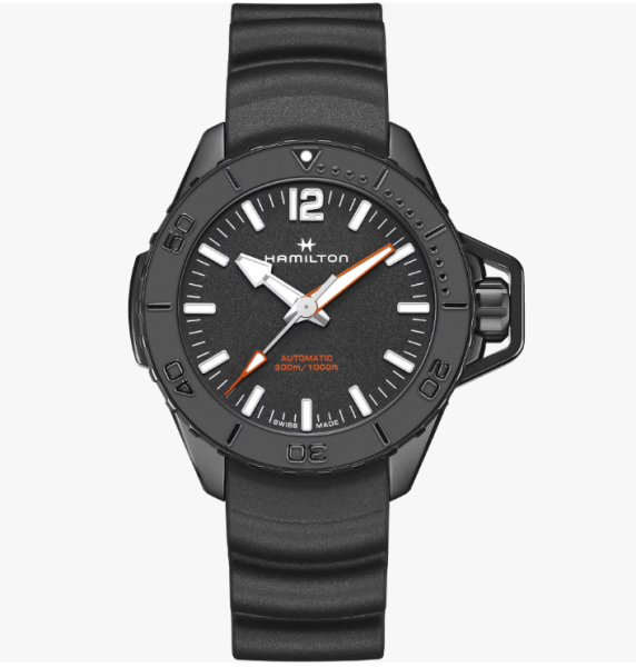 Hamilton Khaki Navy Frogman Auto H77855330 с черен циферблат и силиконова каишка