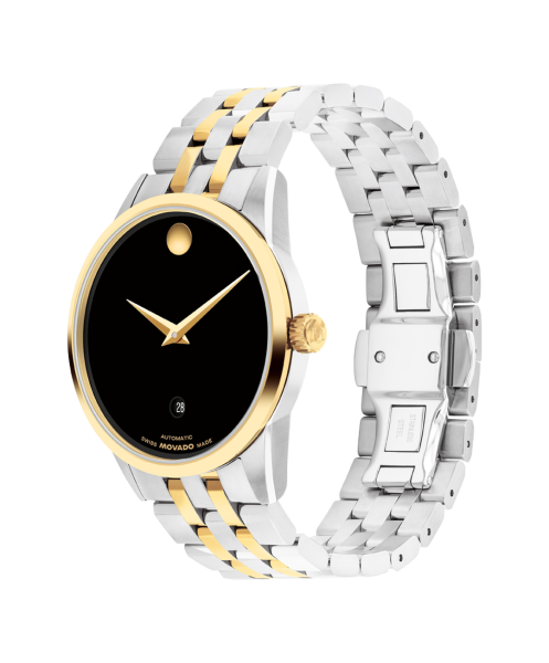 Часовник Movado 608036 – черен циферблат със златна точка – classicwatches.bg