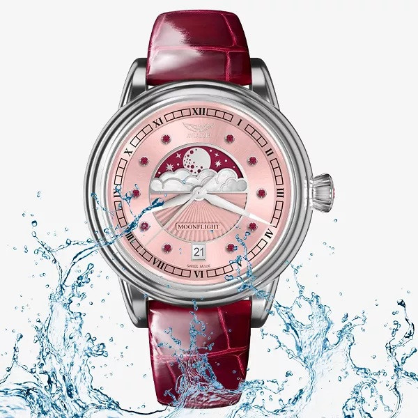 aviator moonflight v 1 33 0 417 4 сребрист корпус и бордо кожена каишка classicwatches.bg