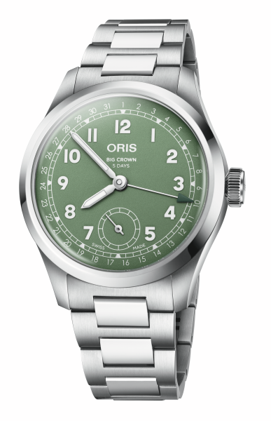 Oris Big Crown Pointer Date с зелен циферблат и централна дата стрелка