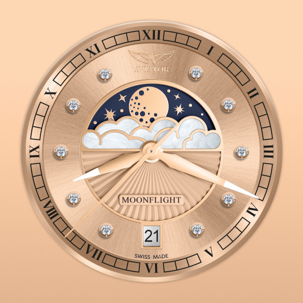 ЧАСОВНИК AVIATOR DOUGLAS MOONFLIGHT DIAMONDS 36MM V.1.33.2.383.4