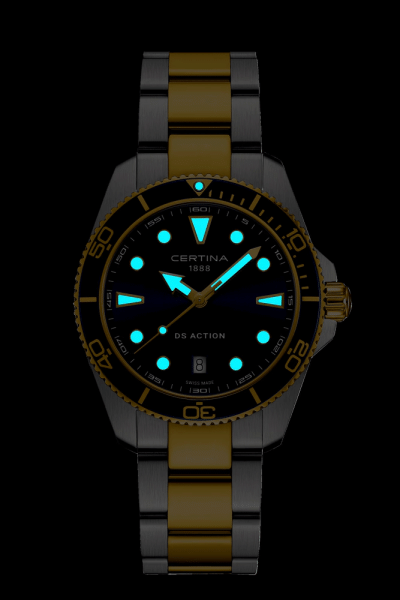 спортно-елегантен часовник Certina със златисти акценти и Super-LumiNova