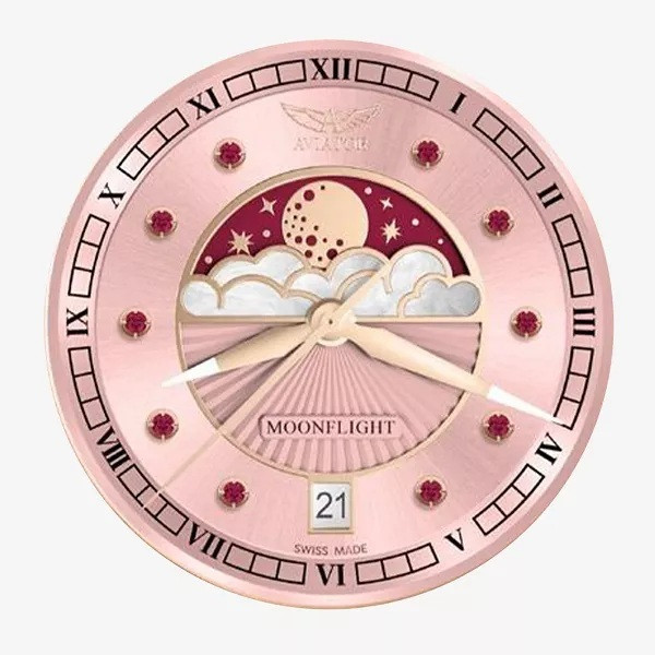 дамски часовник aviator moonflight с естествени рубини и миланска верижка classicwatches.bg