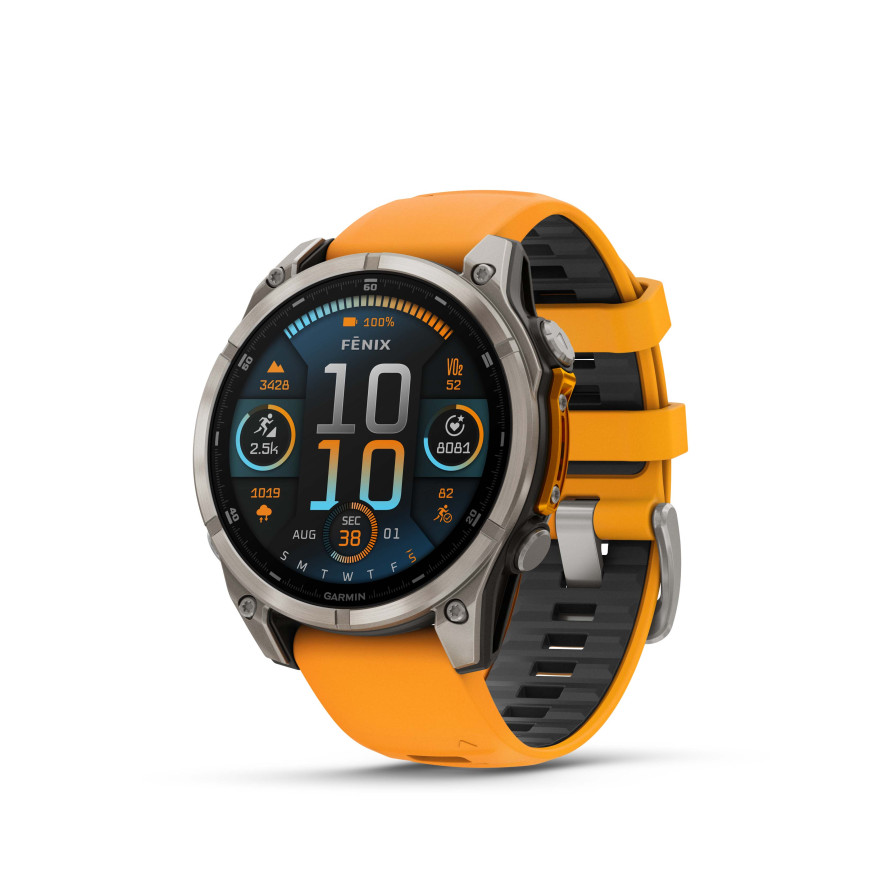 GARMIN FENIX 8 47MM AMOLED SAPPHIRE TITANIUM СЪС SPARK ORANGE/GRAPHITE СИЛИКОНОВА КАИШКА 010-02904-11