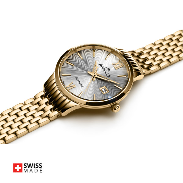 часовник Appella L50012.1167DQ сив циферблат диамант classicwatches.bg